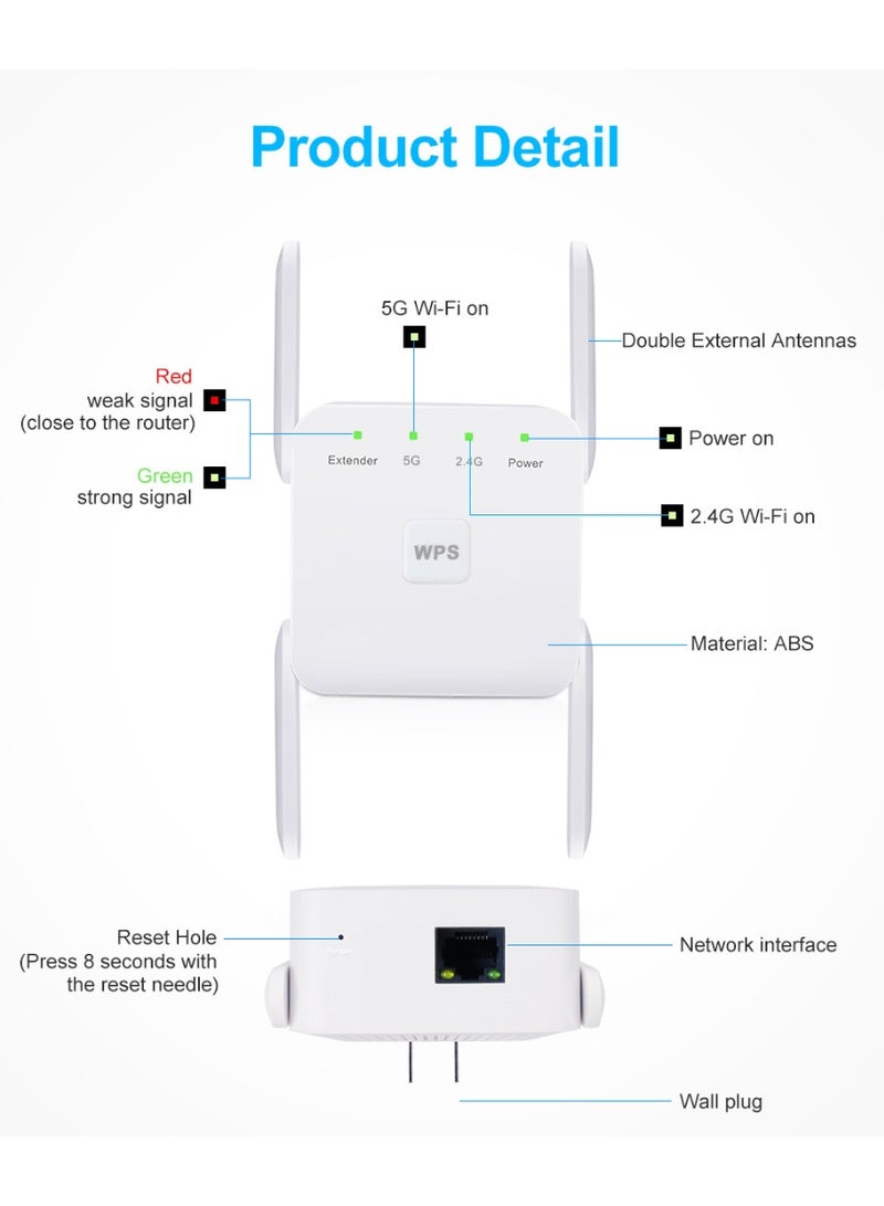 5G Wireless WiFi Signal Booster Router The total speed can reach 1200Mbps, supports WPS one-click pairing, and is equipped with 4 external high-gain antennas - Image 5